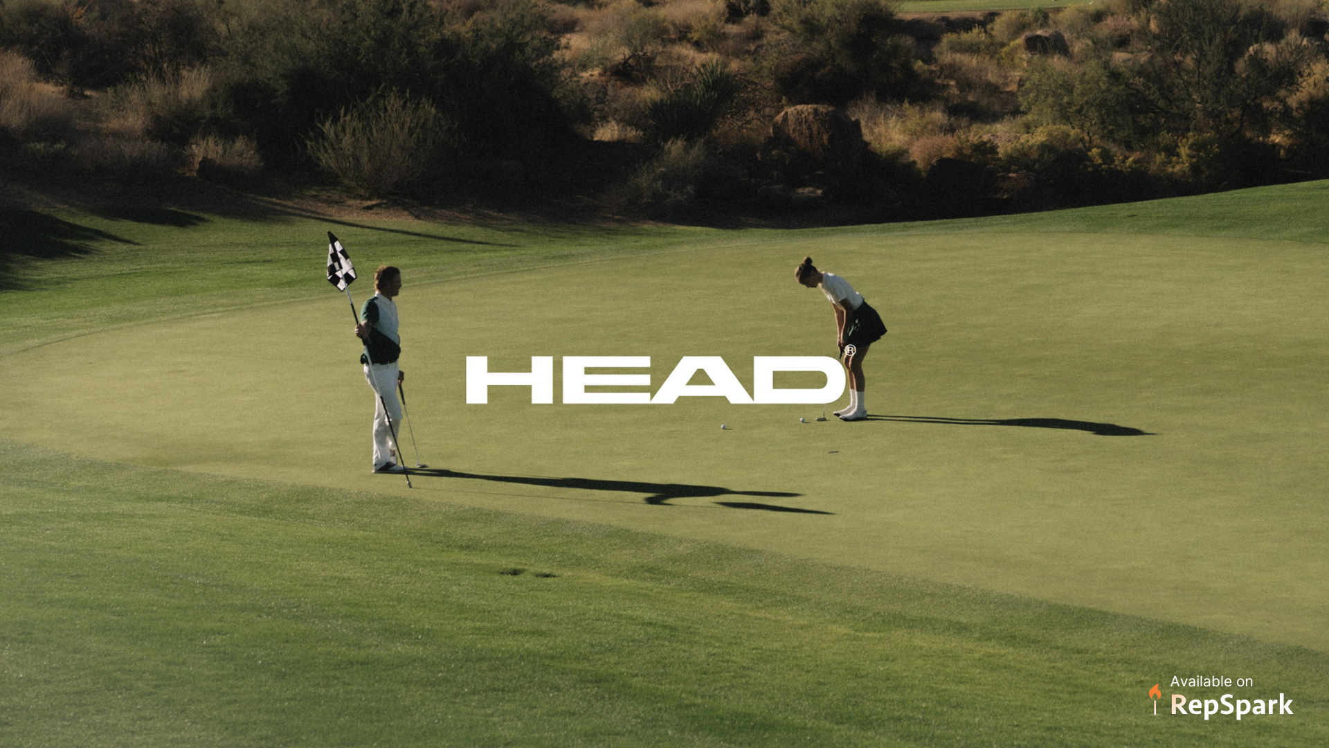 Two golfers on the putting green.