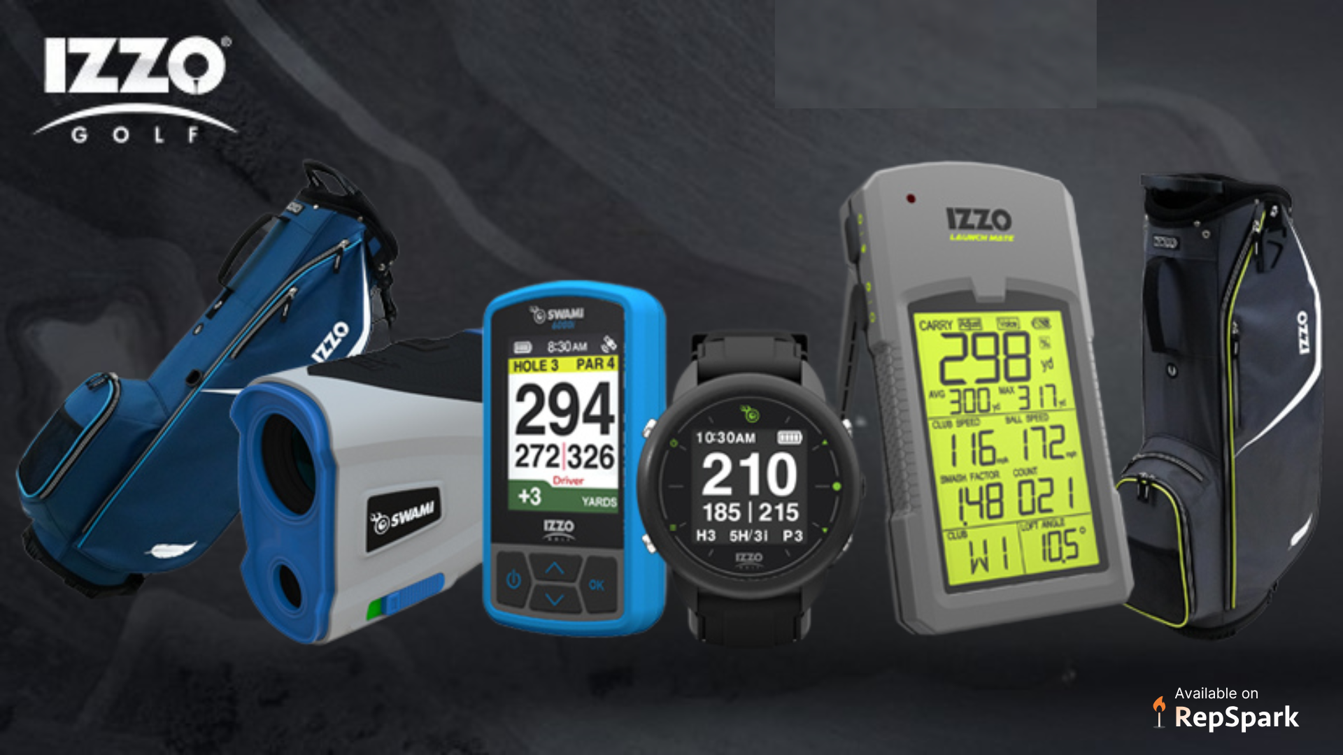 A variety of golf tech gadgets and gear ranging from golf bags, GPS trackers, watches, and more.